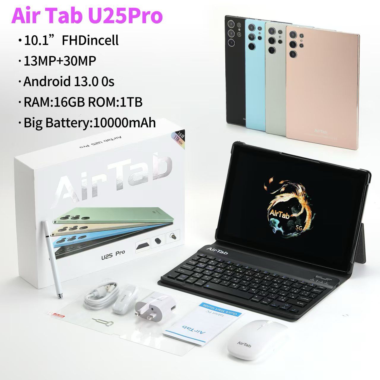 تابلت اير تاب U 25 Pro مزود بكيبورد وماوس مساحة 1 تيرا 10 بوصة - الصورة 3
